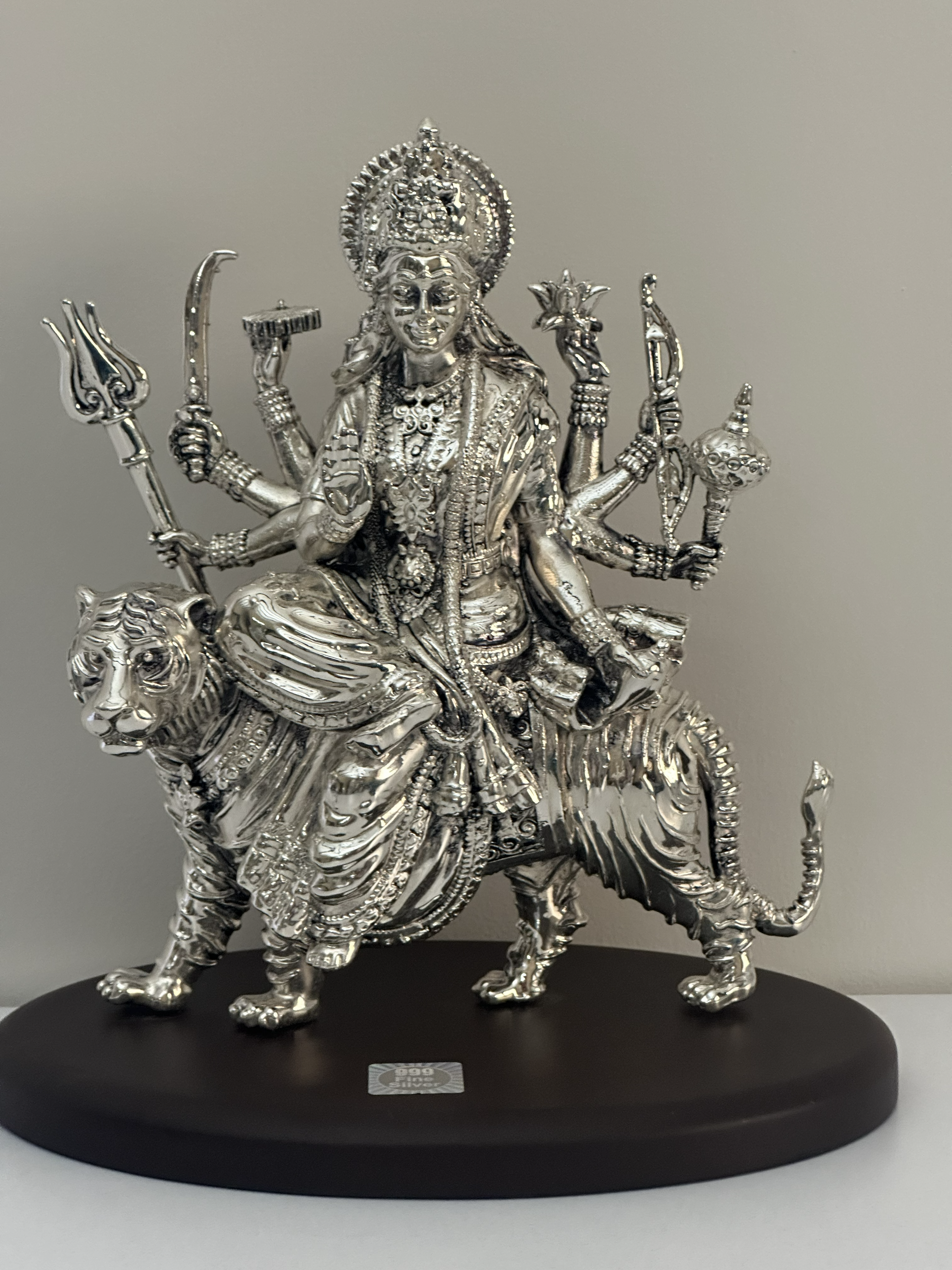 Pure Silver Maa Durga Idol on Tiger