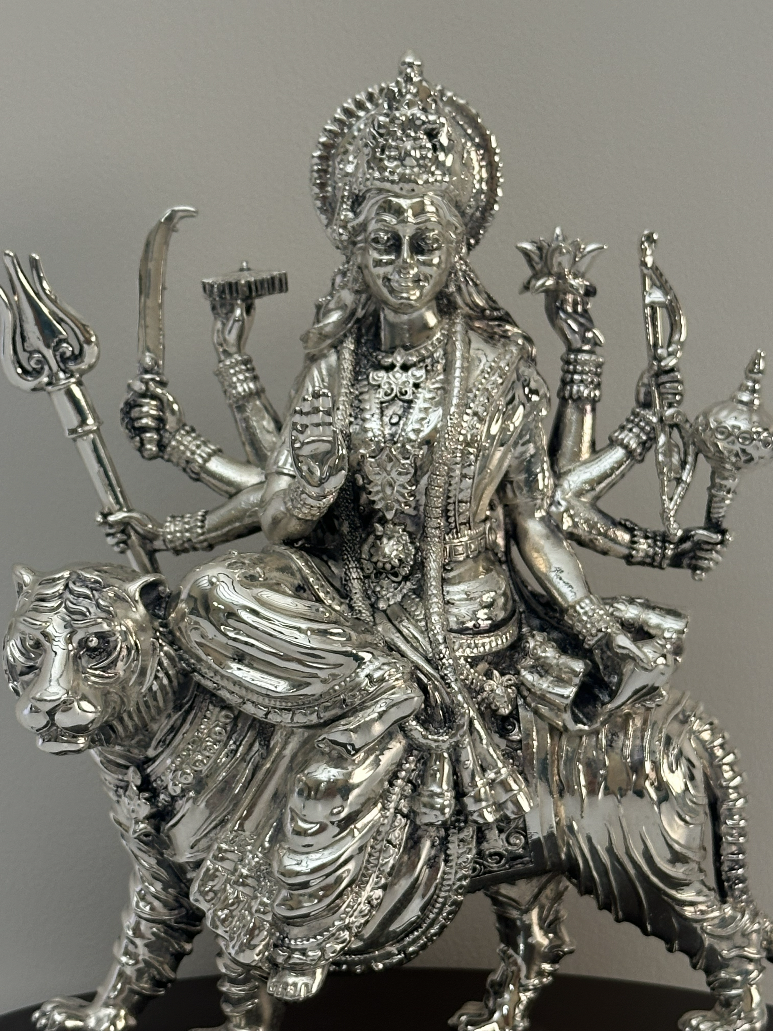 Pure Silver Maa Durga Idol on Tiger