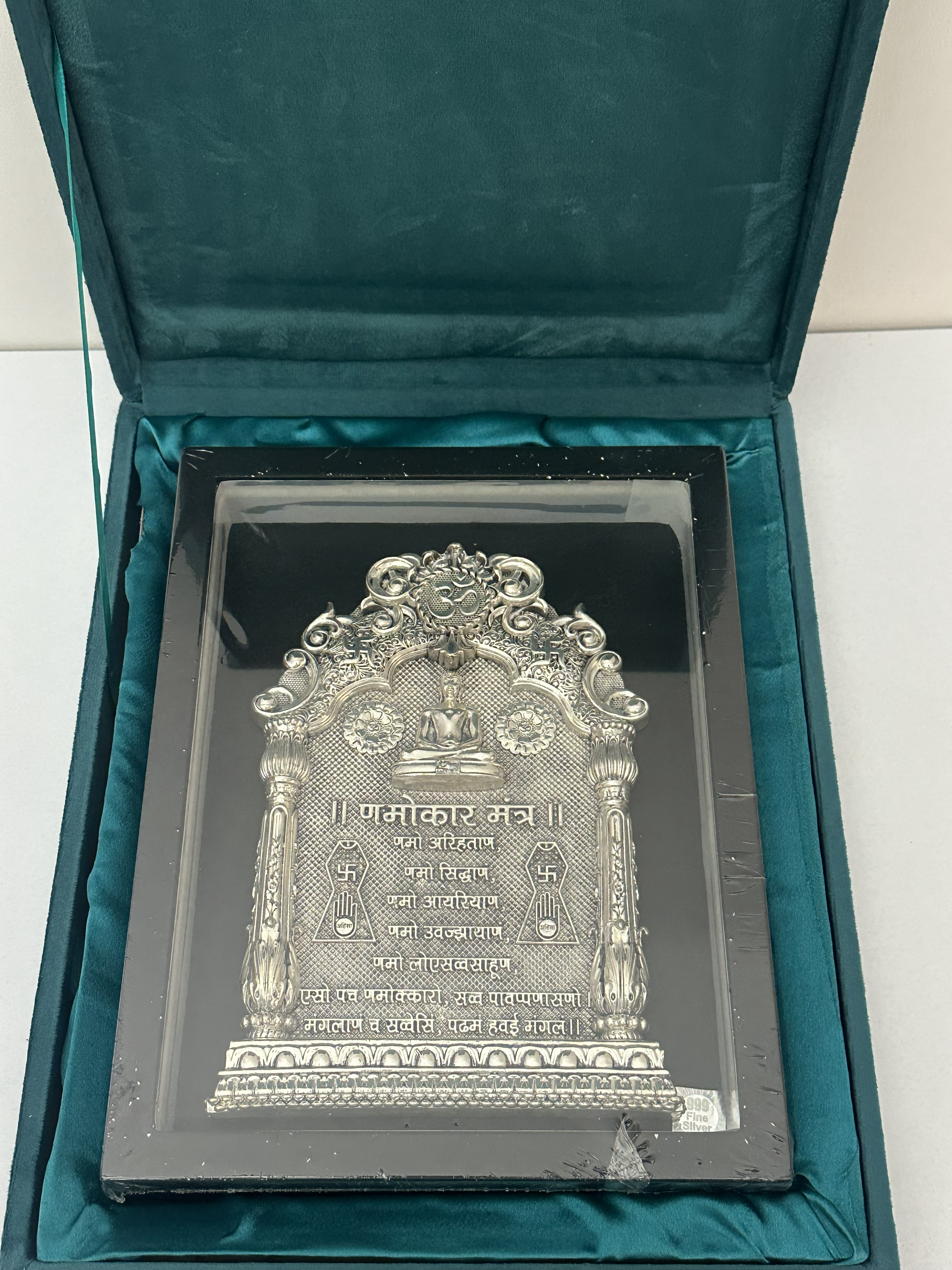 Pure Silver Namokar Mantra LED Frame Wall Art