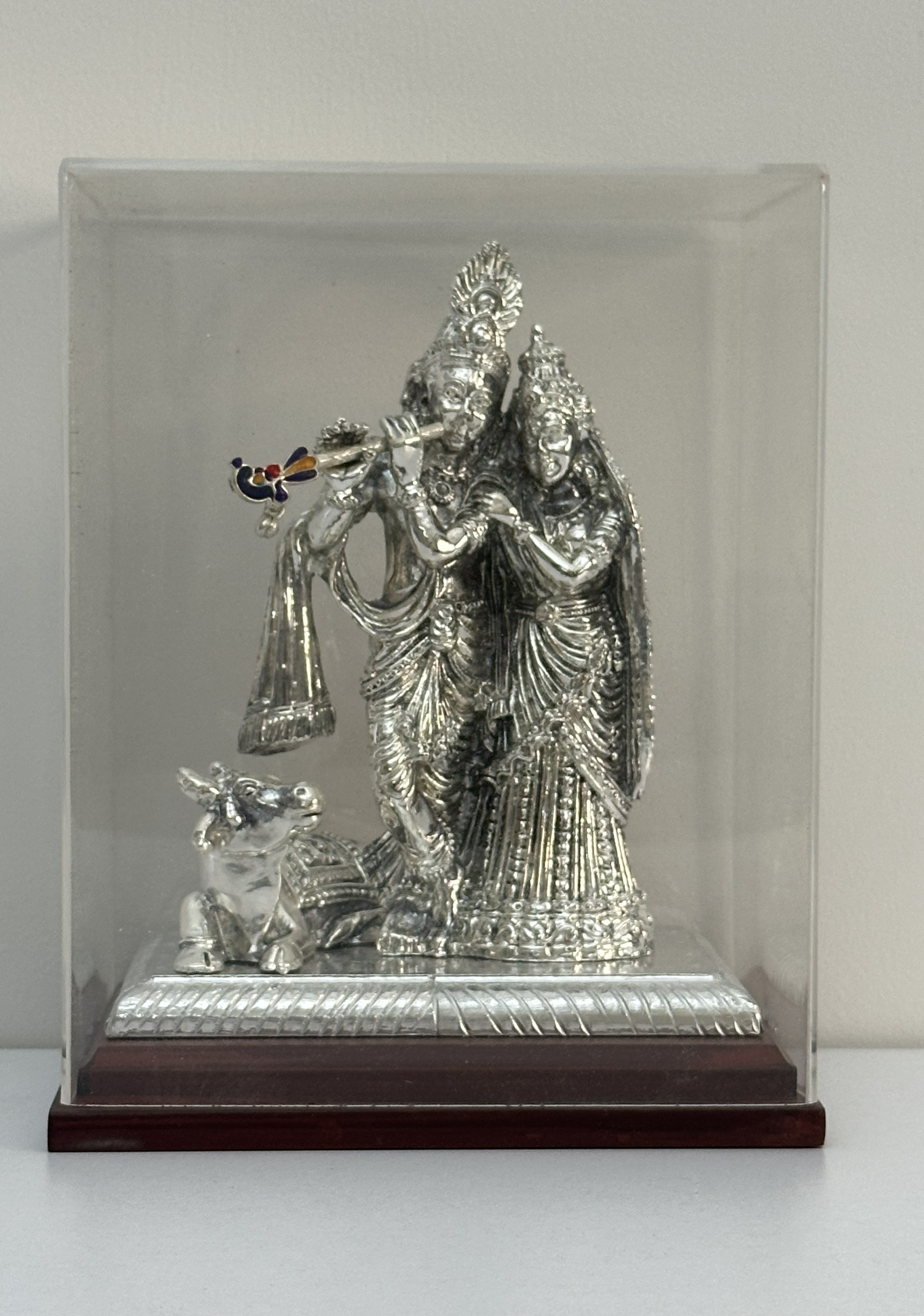 Pure Silver Radha Krishna Idol with Acrylic Case