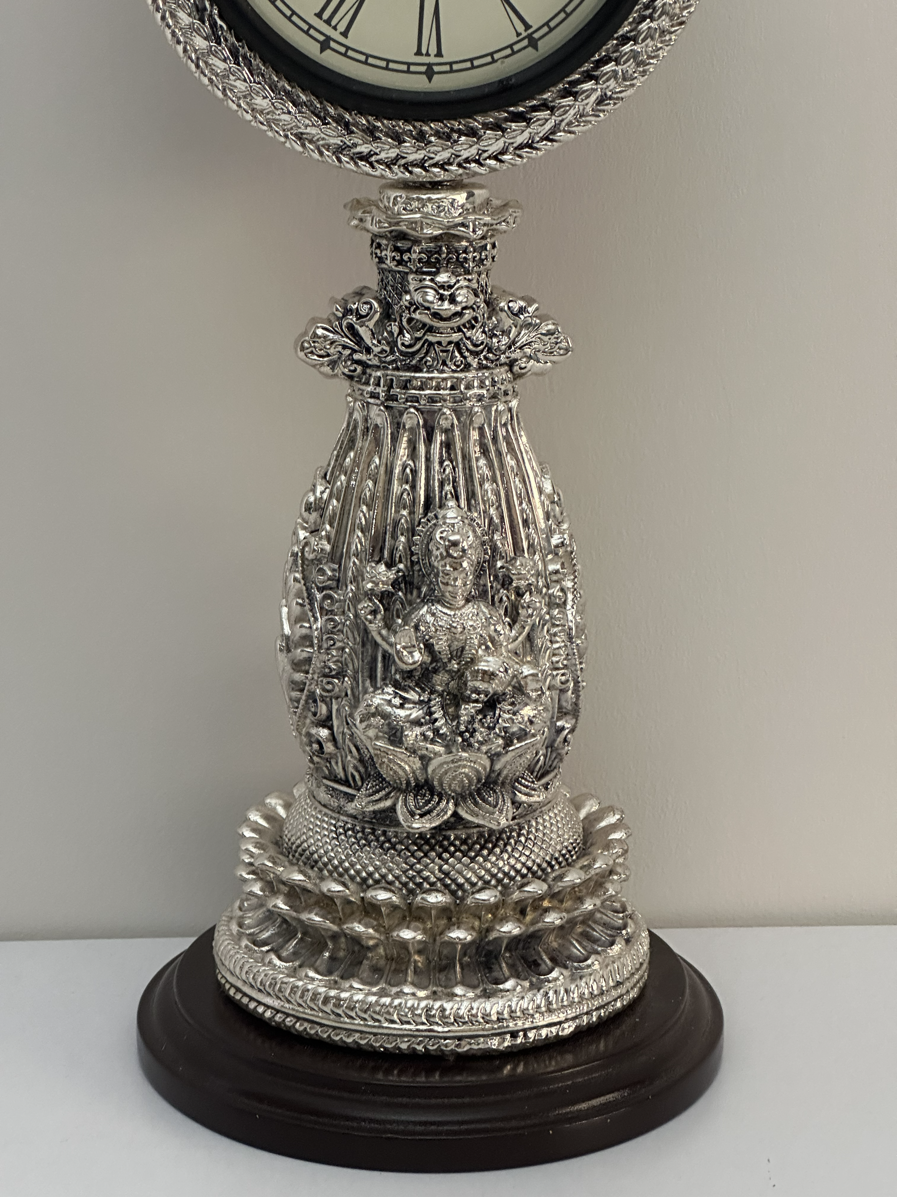 Pure Silver Peacock Twin Table Clock with Decorative Base