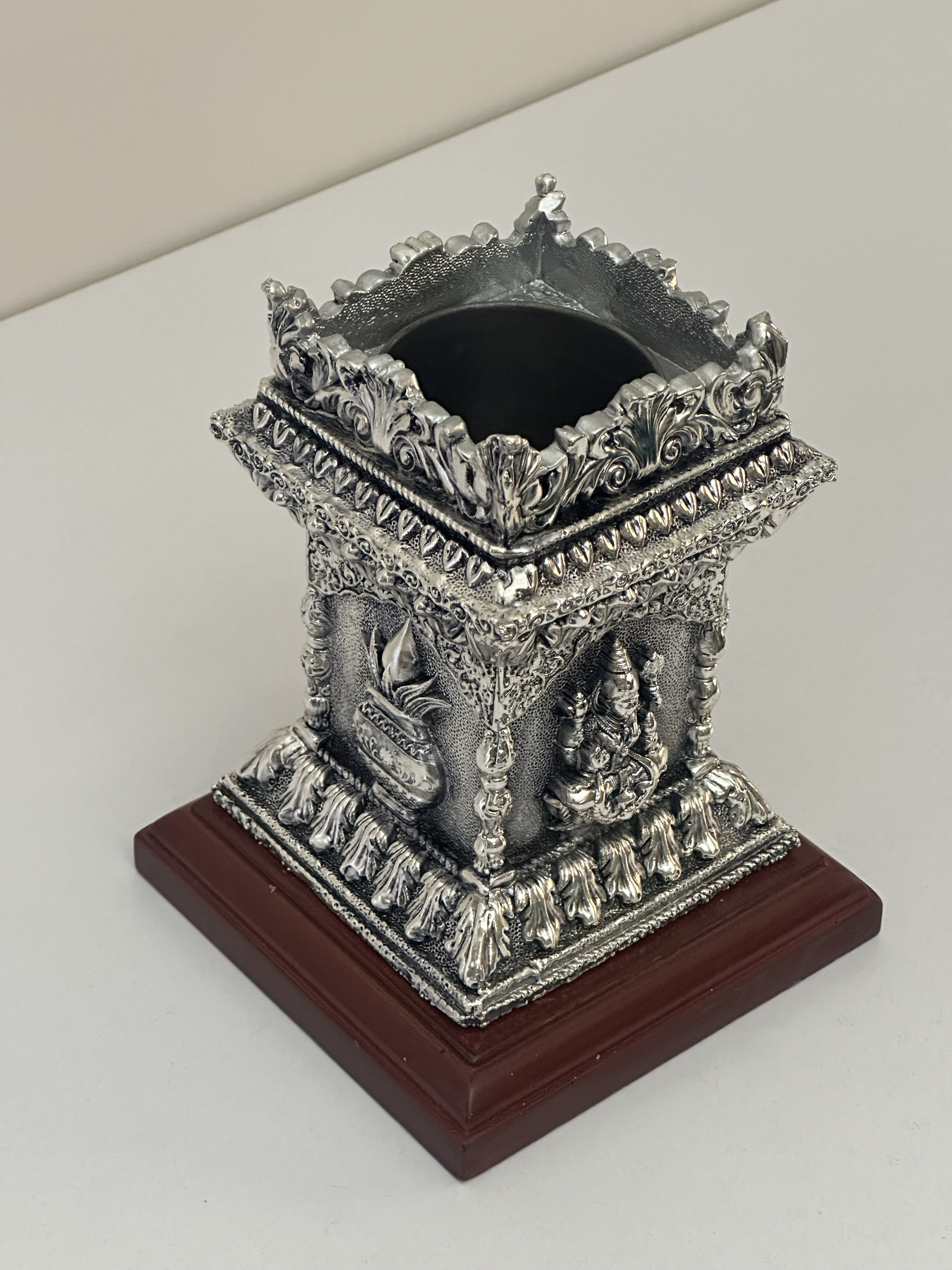 Pure Silver Tulsi Pot with Multi-Deity Panels