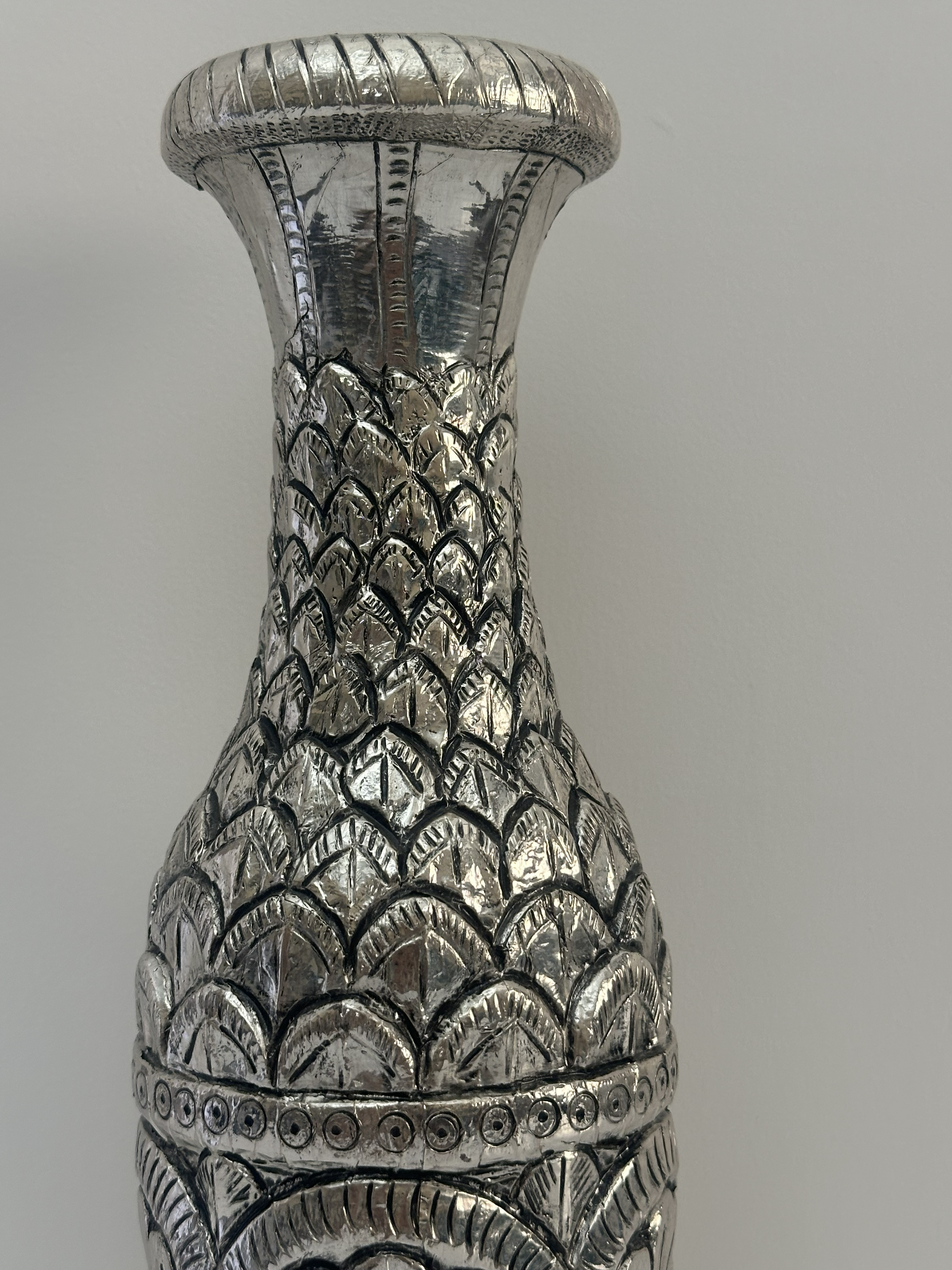 Antique Pure Silver Embossed Bottle Vase