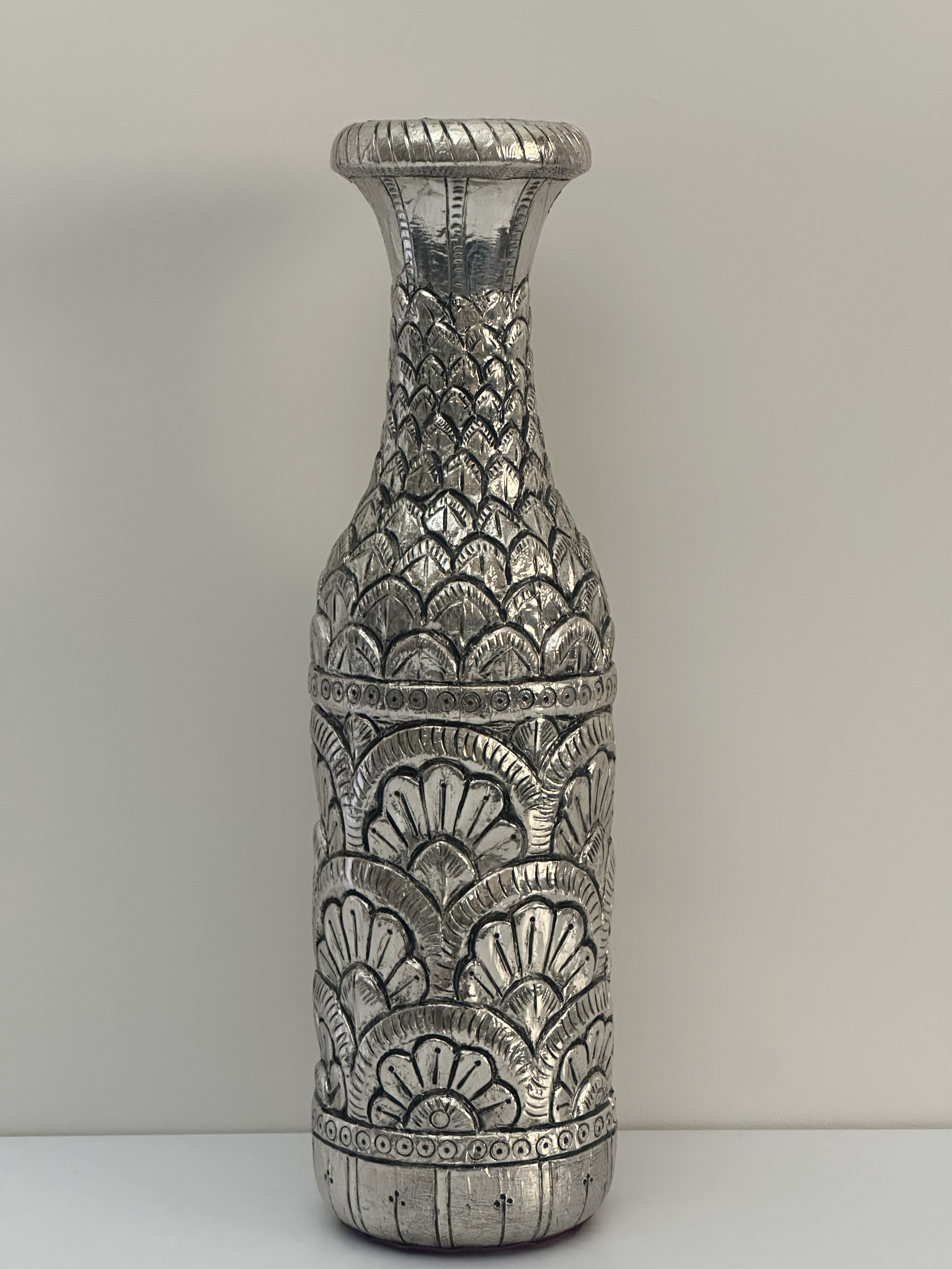 Antique Pure Silver Embossed Bottle Vase