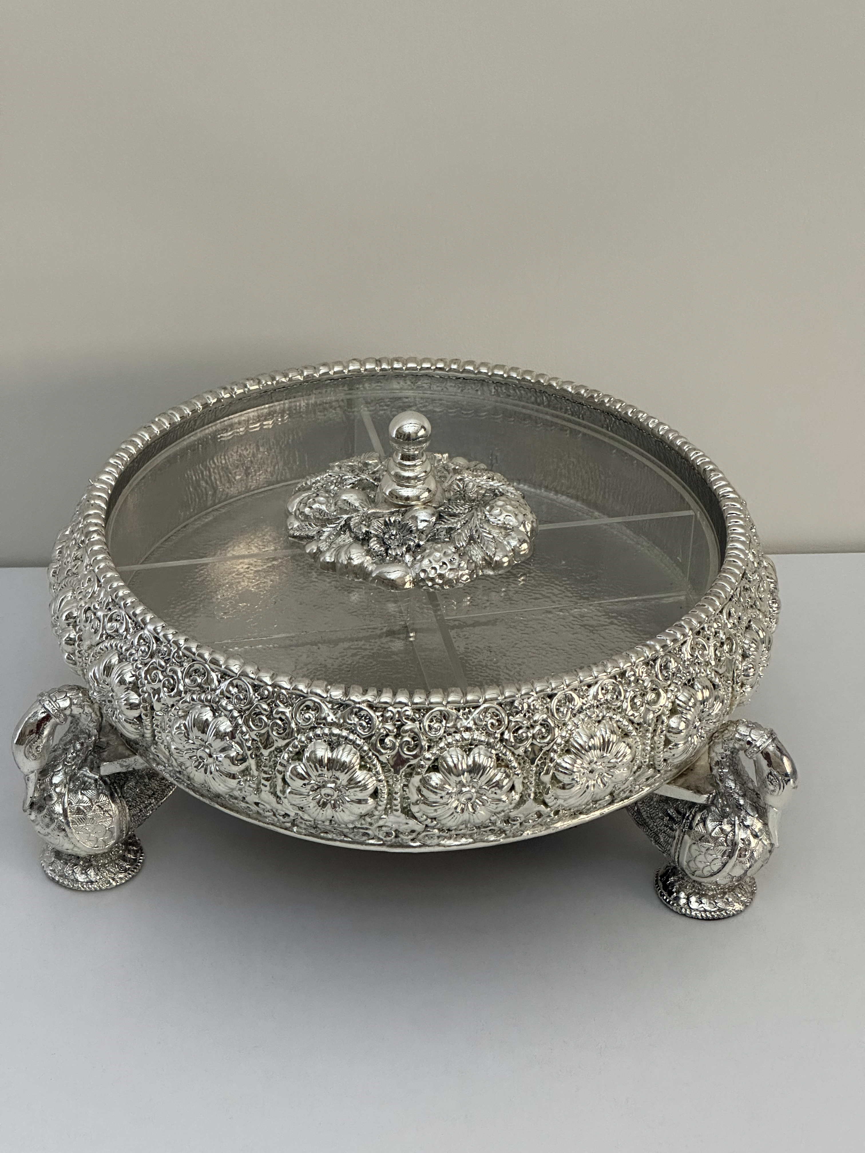 Ornate Silver Urli Dry Fruit Box with Lid