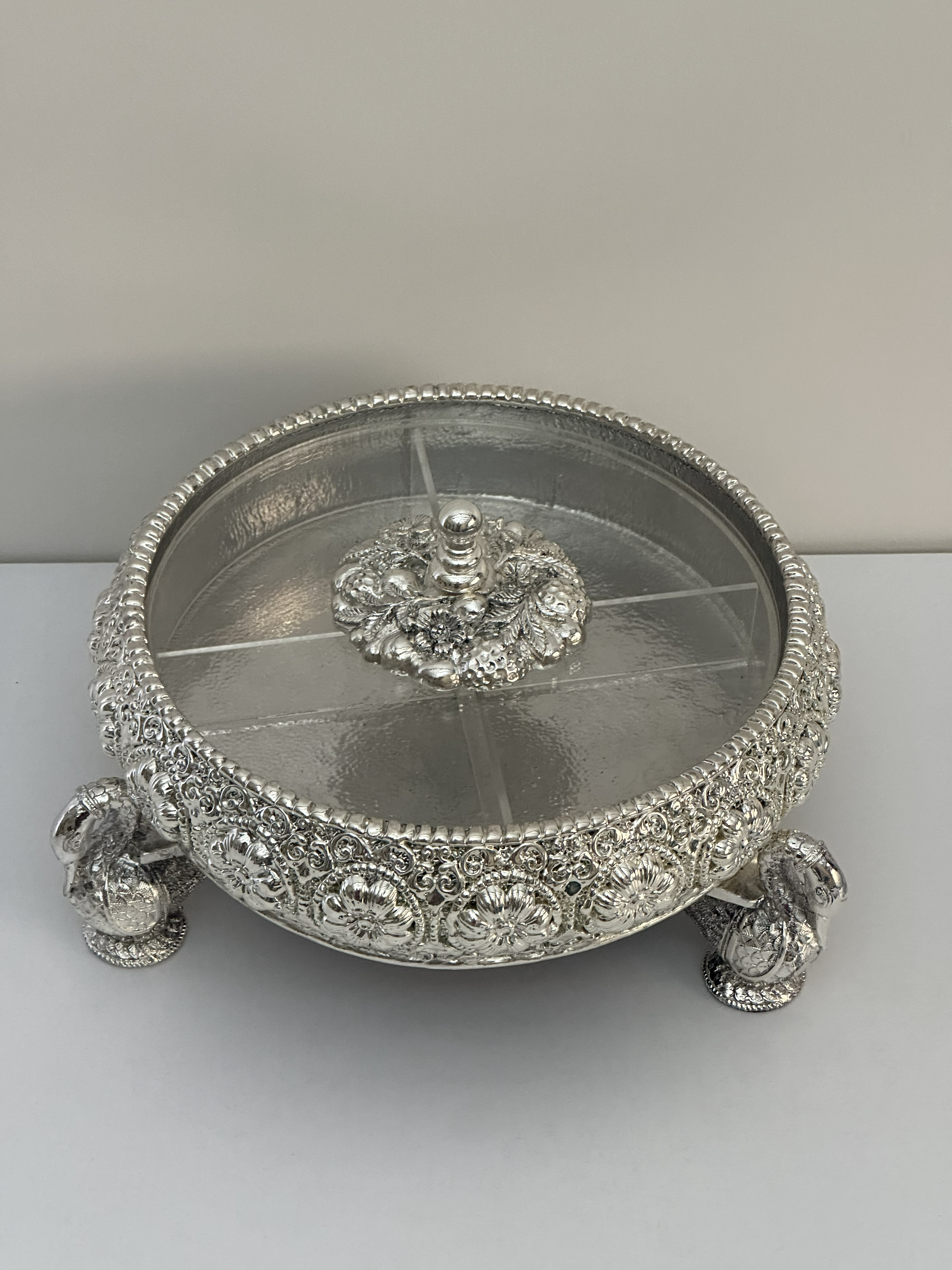 Ornate Silver Urli Dry Fruit Box with Lid